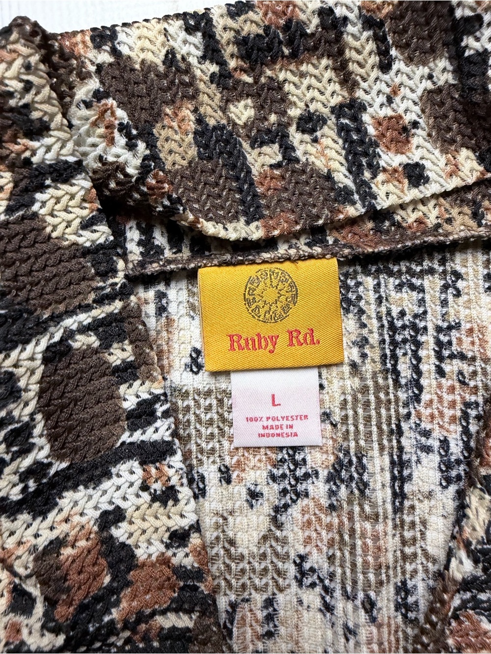Ruby Rd. Brown Cream Multi-Color Open Knit Cardigan - Picture 4 of 8